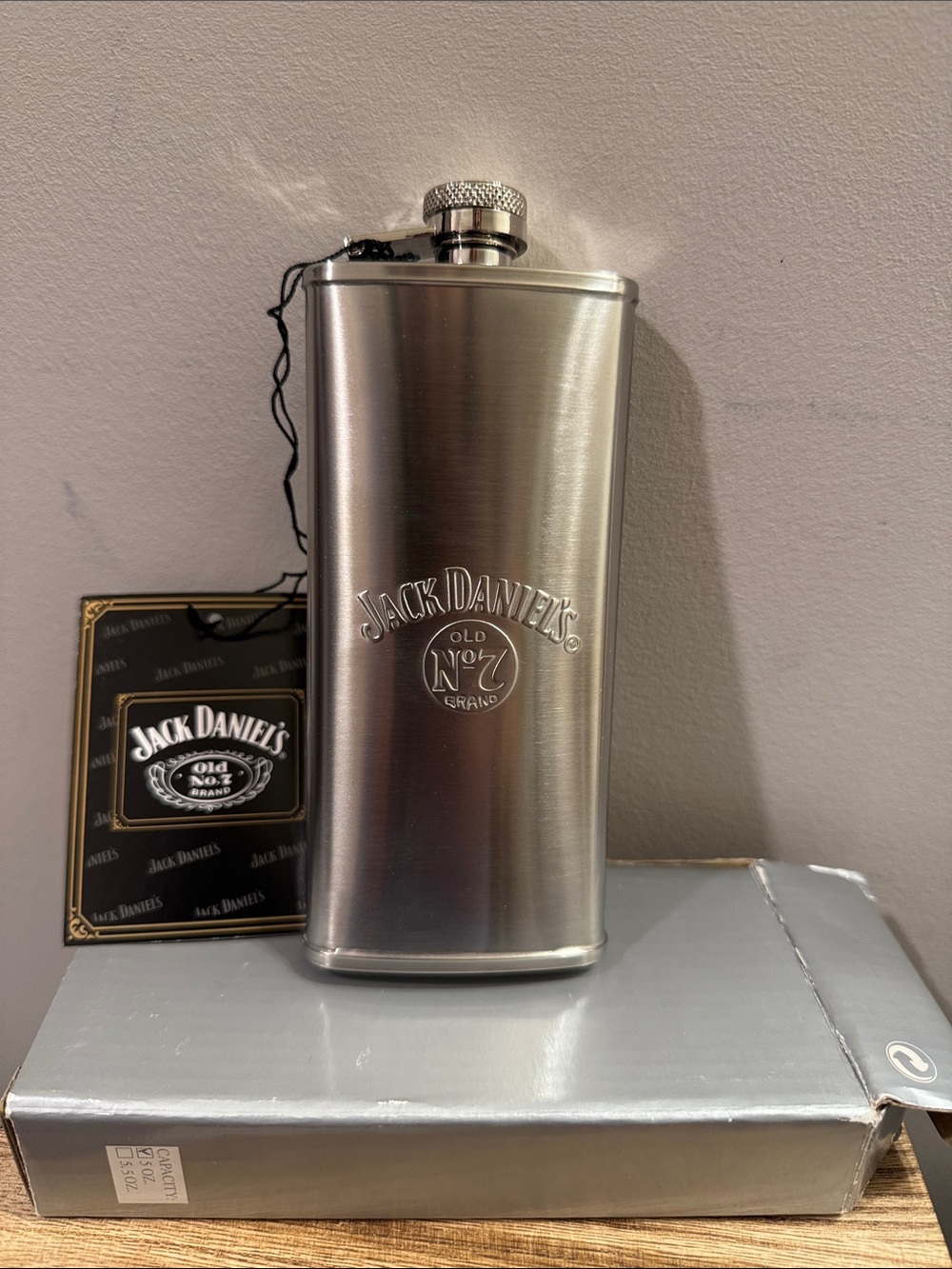 Jack Daniels Brushed Silver Embossed Hip Flask